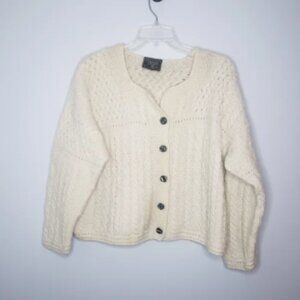 Carraig Donn Merino Wool Sweater Cardigan M Womens Fisherman Ireland Cable Knit